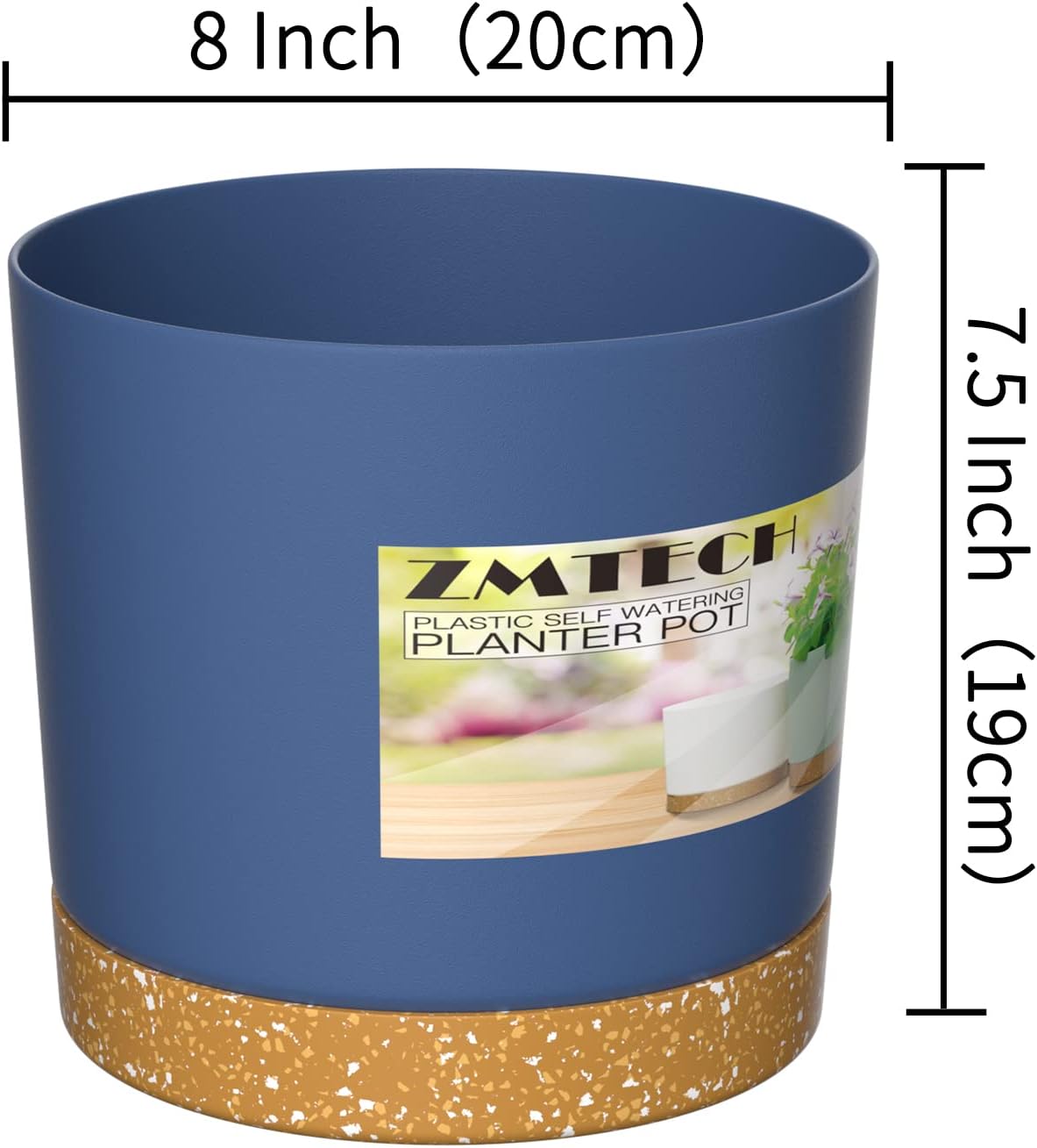 ZMTECH Plant Pots, Set of 3 8'' Self Watering Plastic Planter with Drainage Hole and Saucer, Modern