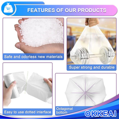 OKKEAI 3 Gallon Small Trash Bags 120 Counts White Garbage Bags Small Bathroom Trash Can Bags 10L