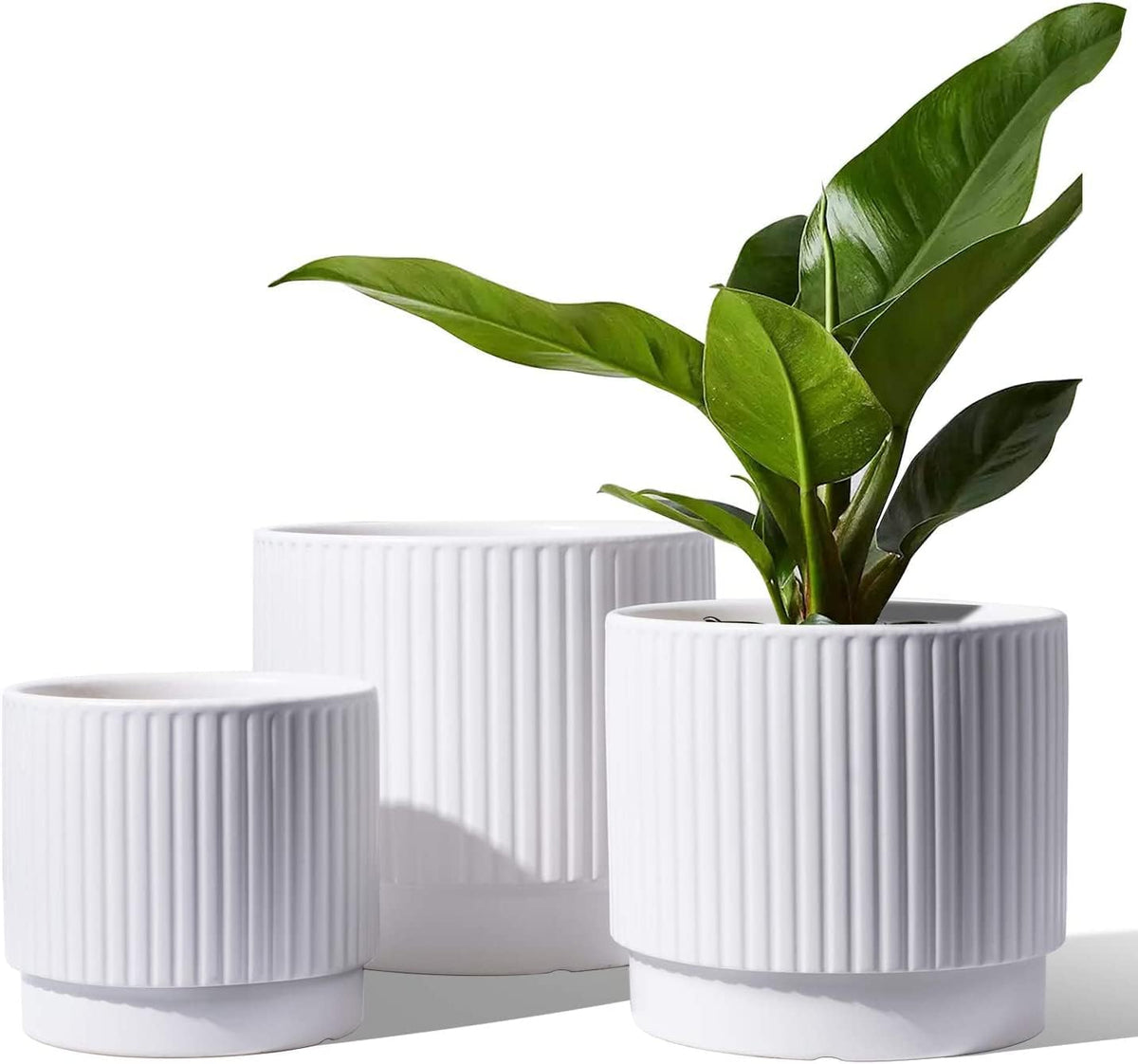 LE TAUCI Ceramic Pots for Plants, 8+6.7+5.5 Inch Plant Pots Indoor, Flower Pot with Drainage Holes