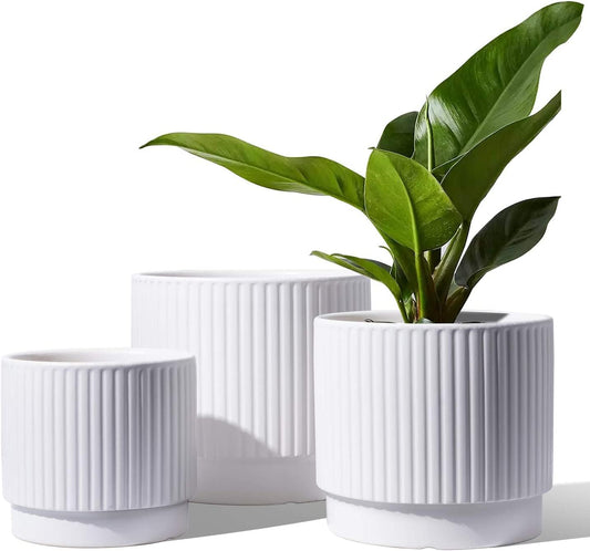 LE TAUCI Ceramic Pots for Plants, 8+6.7+5.5 Inch Plant Pots Indoor, Flower Pot with Drainage Holes