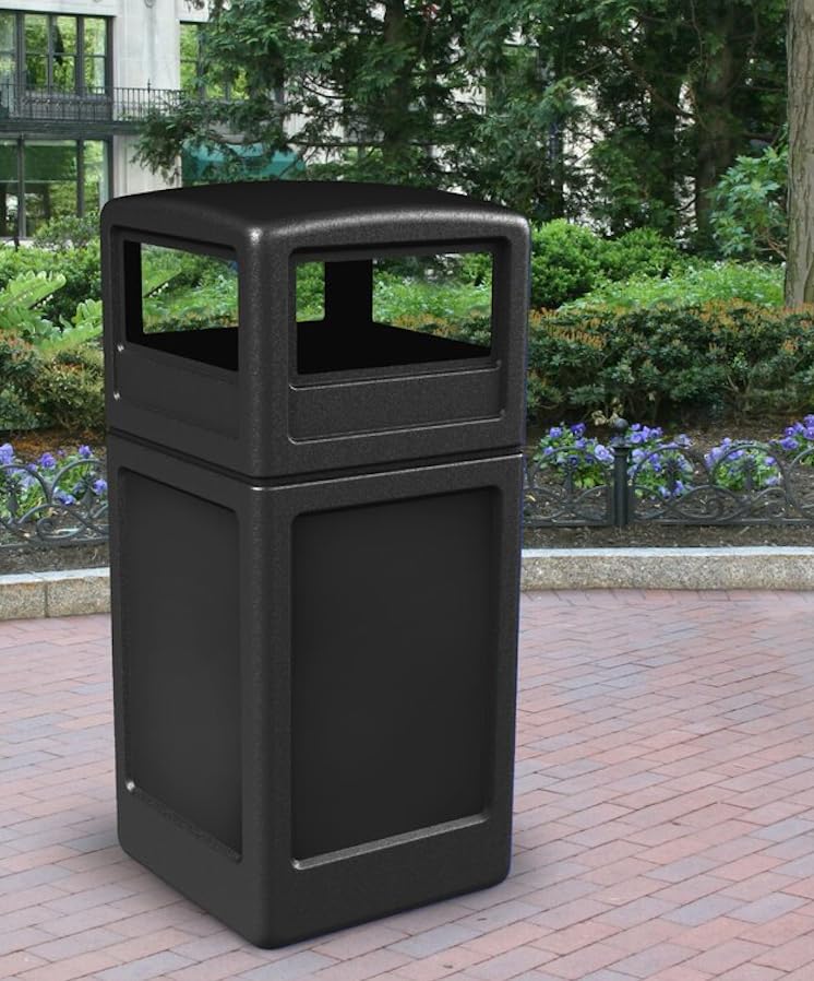 42 Gallon Square Black Waste Container and Dome Lid Set | Exterior Trash Can | Outdoor Trash Can