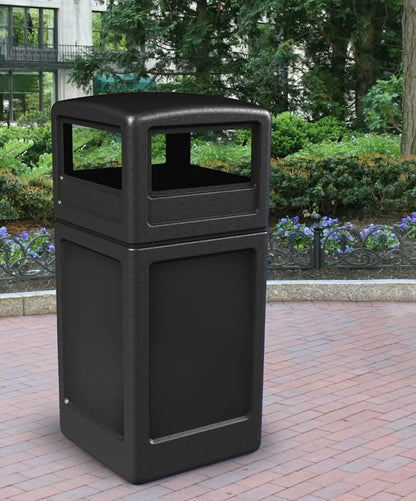 42 Gallon Square Black Waste Container and Dome Lid Set | Exterior Trash Can | Outdoor Trash Can