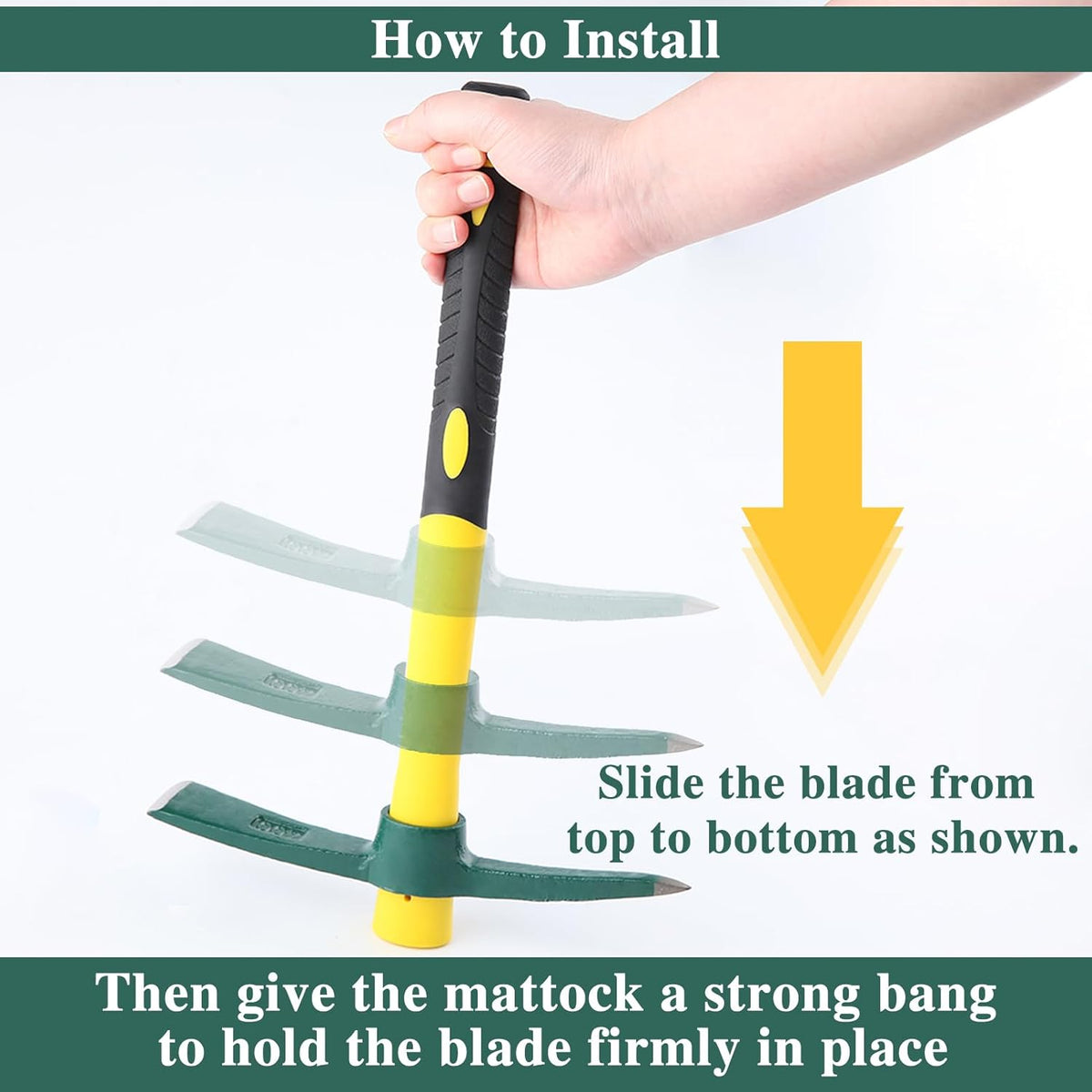 15 Inches Pick Mattock Hoe, Heavy Duty Forged Weeding Mattock Hoe with Fiberglass Handle, Garden
