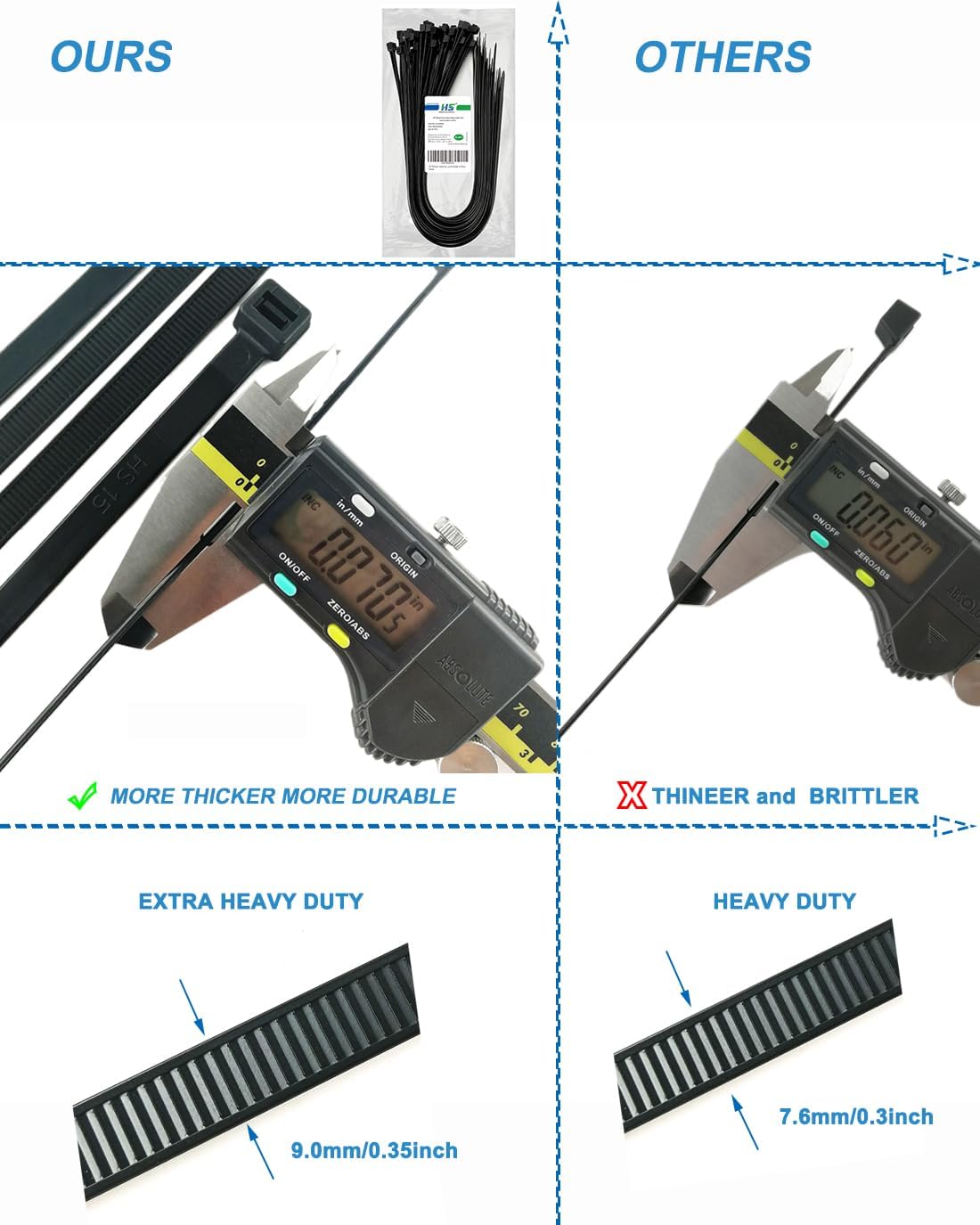 HS Long Heavy Duty Cable Tie Straps Plastic (50 Pack) Outdoor Strong Large Zip Ties 30