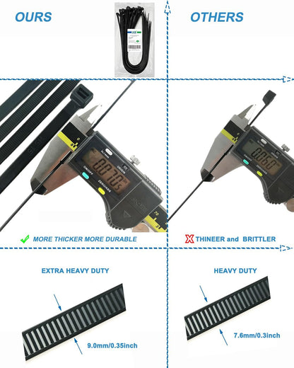 HS Long Heavy Duty Cable Tie Straps Plastic (50 Pack) Outdoor Strong Large Zip Ties 30