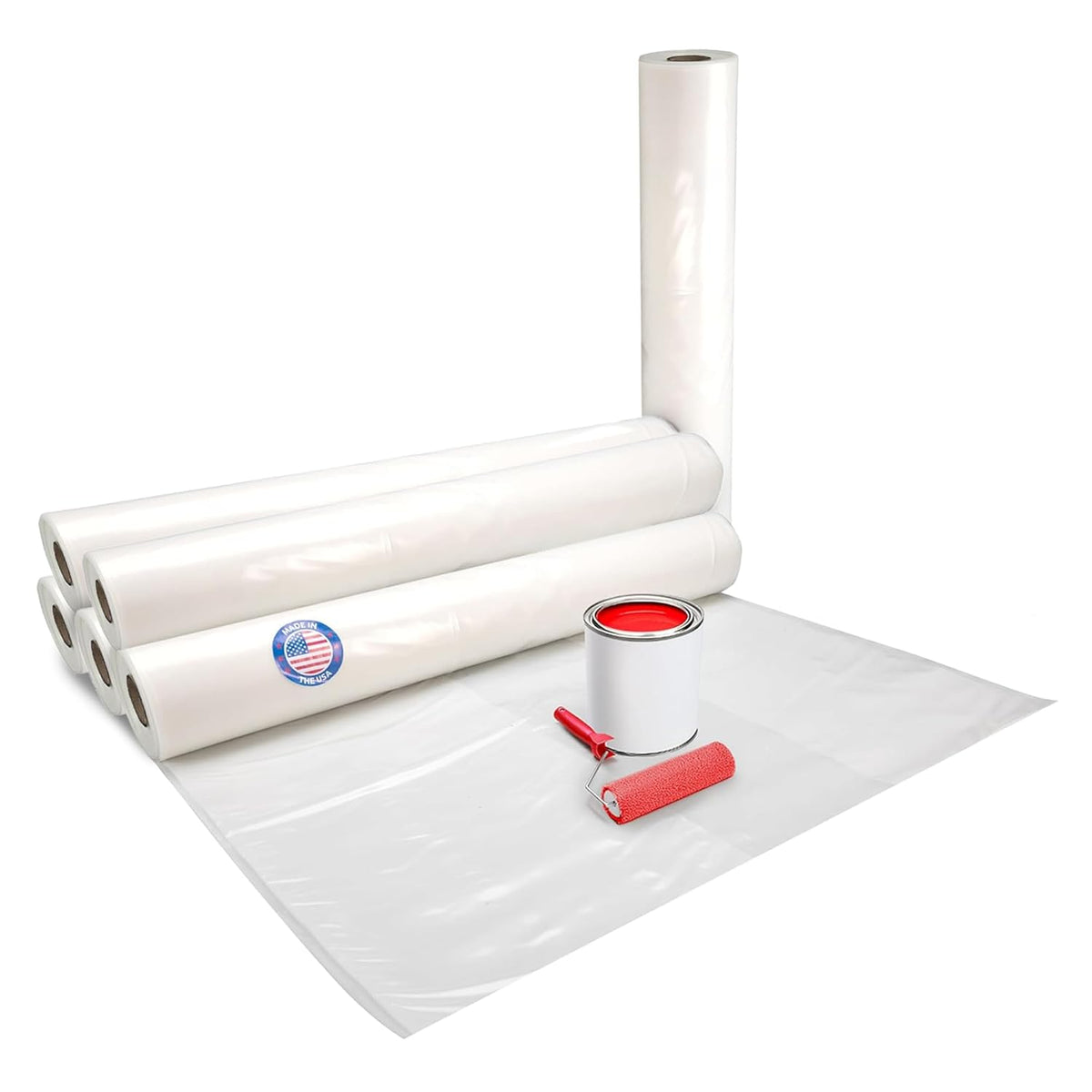 Plastic Sheeting 4 mil, 8' x 50' (400 sq.ft.), Pack of 6 - Thick Semi-Clear Plastic Sheeting for