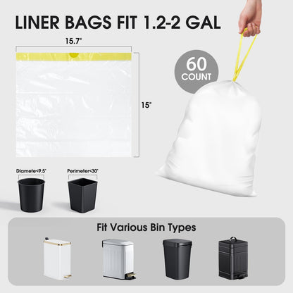 CEROELDA 1.6 Gallon Small Trash Bags, 60 Count Mini Drawstring Garbage Bags Unscented fit 4.5-8