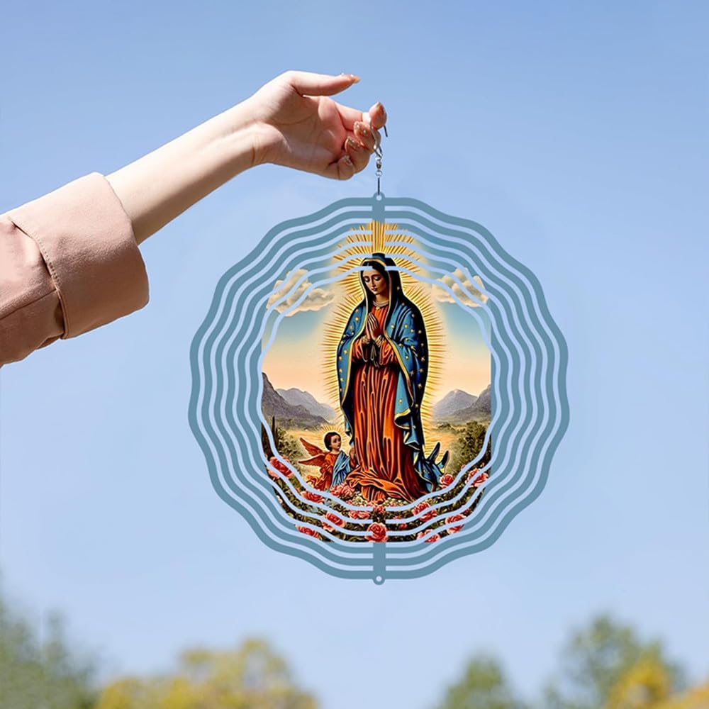 Virgin Mary Prayer Wind Spinner, Metal Wind Spinners Outdoor Indoor,Virgin Mary Hanging Garden