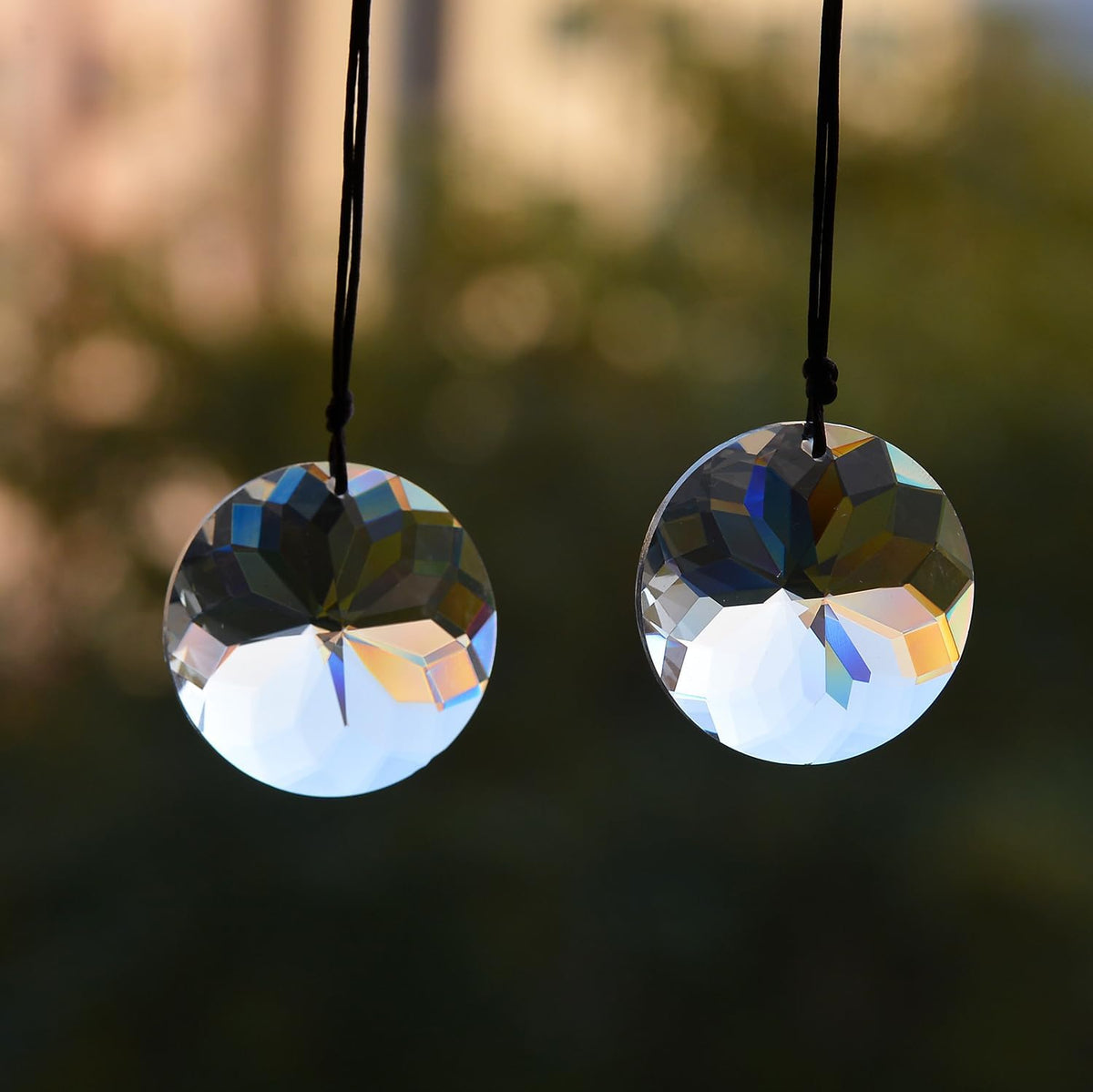 2PCS 5" Circle Crystal Sun Catcher Prisms, STINO Hanging Suncatchers with Glass Prism, Rainbow
