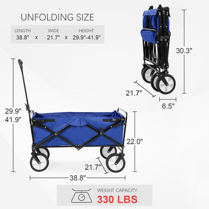 Garden Cart Folding Wagon Garden Cart Collapsible Wagon with Adjustable Handle &360°Universal