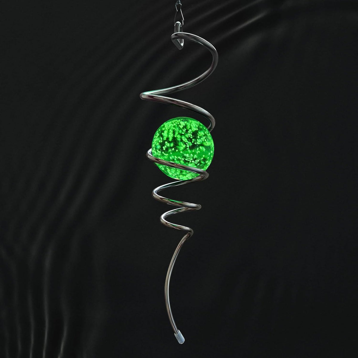 Glow in The Dark Gazing Ball Spiral Tail - Wind Spinner Stabilizer with Glow Glass Ball & Swivel