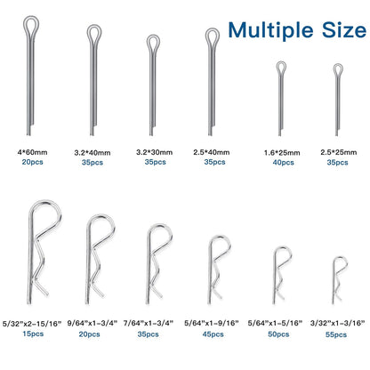 Boatsea 420Pcs Cotter Pin Assortment Kit R Clips Spring Retaining Hair Pins Assortment Kit