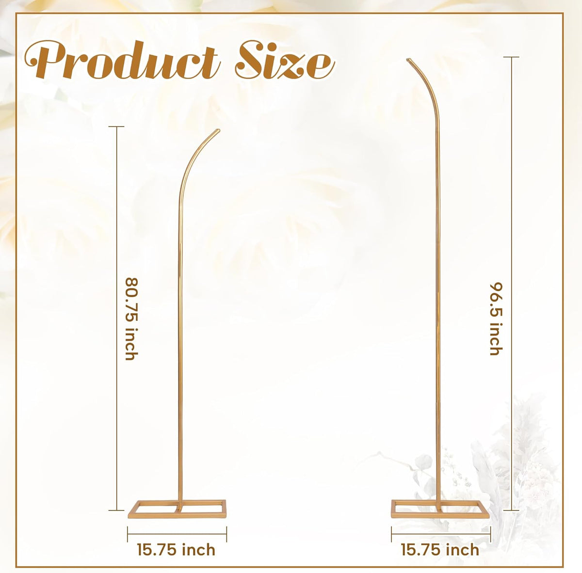 HPC Decor Set of 2 Wedding Arch Backdrop Stand, 8FT, 6.7FT Gold Metal Arch Backdrop Stand for