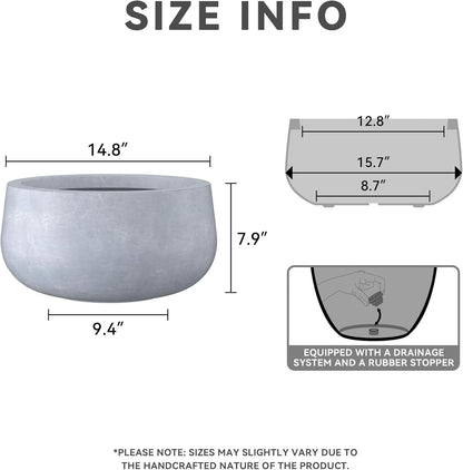 Kante 15.7" Dia Round Concrete Planter, Outdoor Indoor Garden Plant Pots with Drainage Hole and