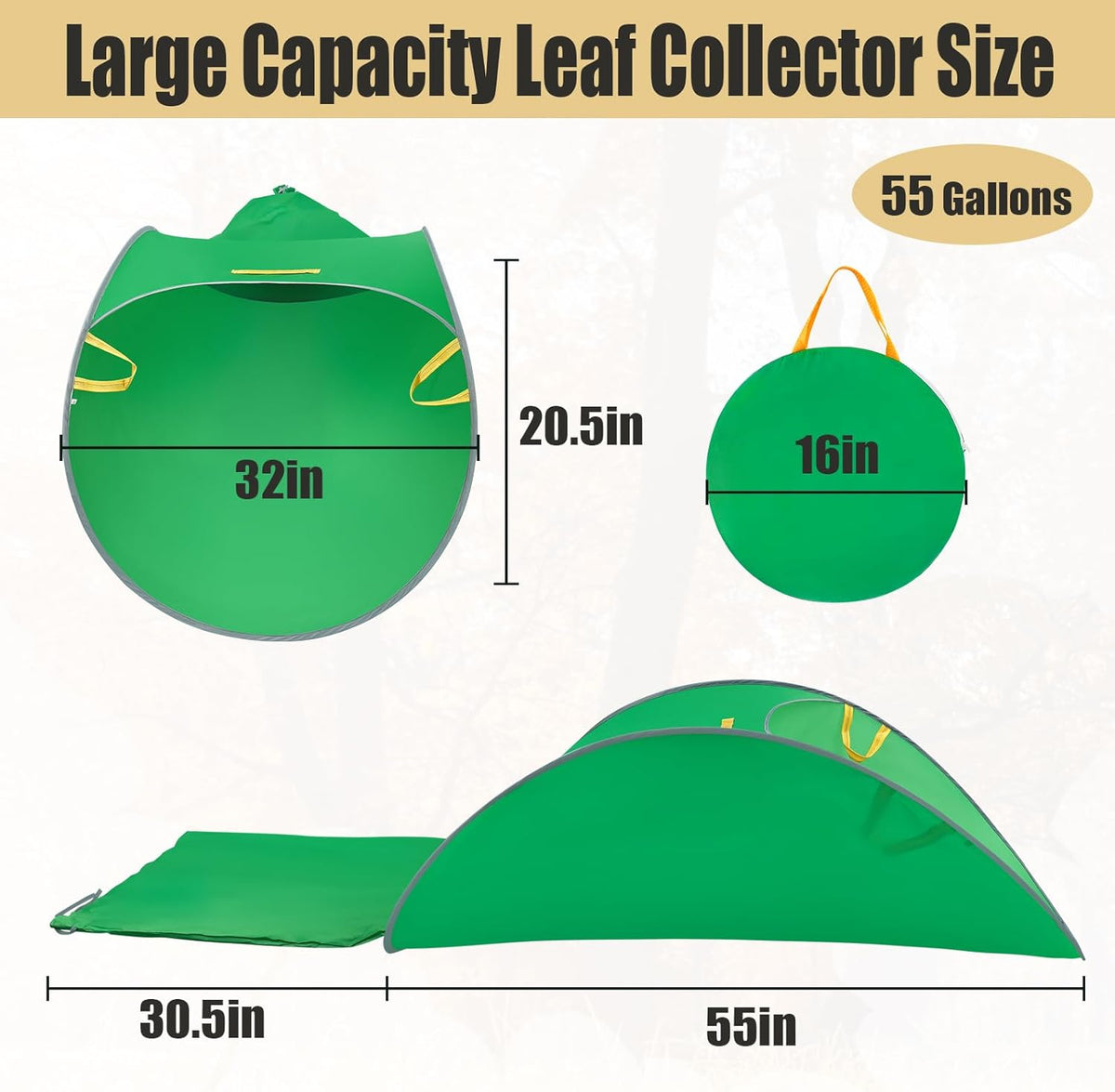 UQM Leaf Collector,Extra Large Portable Pop Up Leaf Bags, Foldable Leaf Pick Up Tools, Reusable