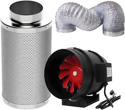 SunStream 4 Inch Grow Tent Ventilation Kit, 190 CFM Inline Fan, Carbon Filter, 25ft Ducting