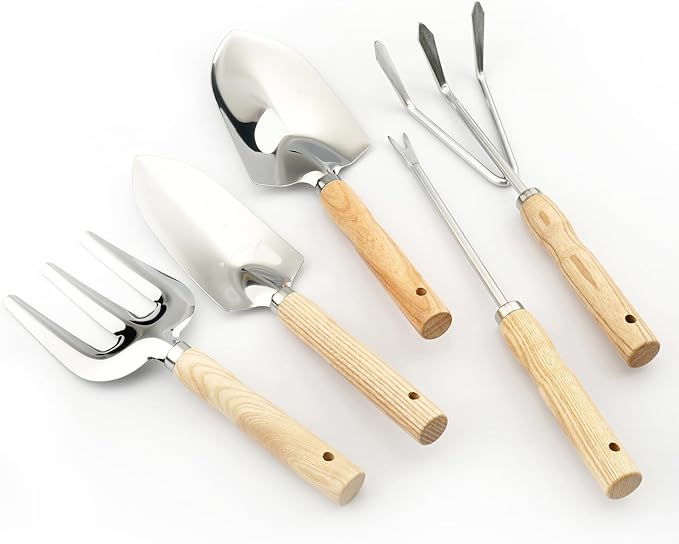 Garden Tool Set, 5 Pcs Gardening Tool Set with Weeder Puller, Dibber, Transplanter, Big Trowel
