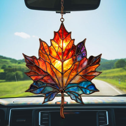 Maple Leaf in Autumn Acrylic Suncatcher Stained Glass Effect Window Car Hanging Christmas Ornament