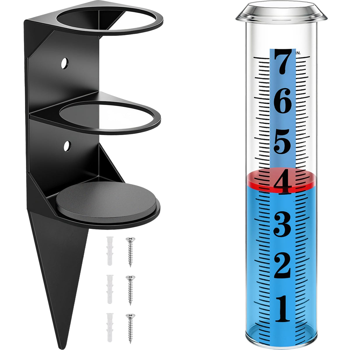WondMall Rain Gauge Outdoor,7" Rain Gauges Outdoors Best Rated with Metal Rack Holder, Rain Measure