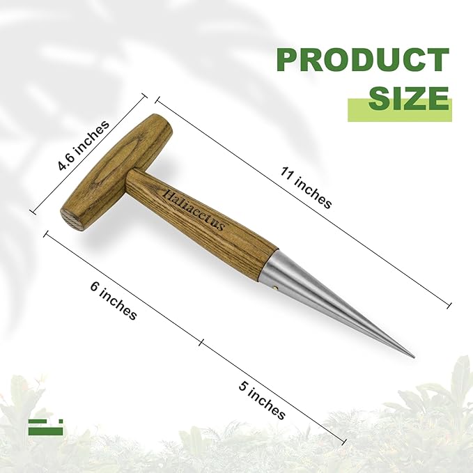 Haliaeetus Dibber Garden Tool, Stamped Stainless Steel Tip Seed Dibber, Smooth Splinter-Free