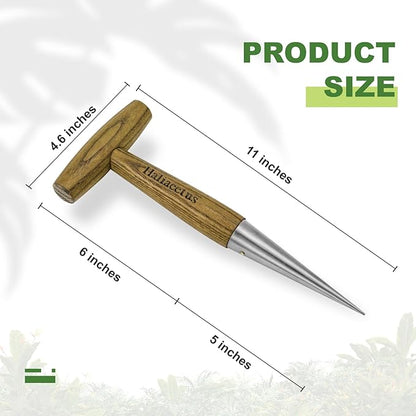 Haliaeetus Dibber Garden Tool, Stamped Stainless Steel Tip Seed Dibber, Smooth Splinter-Free