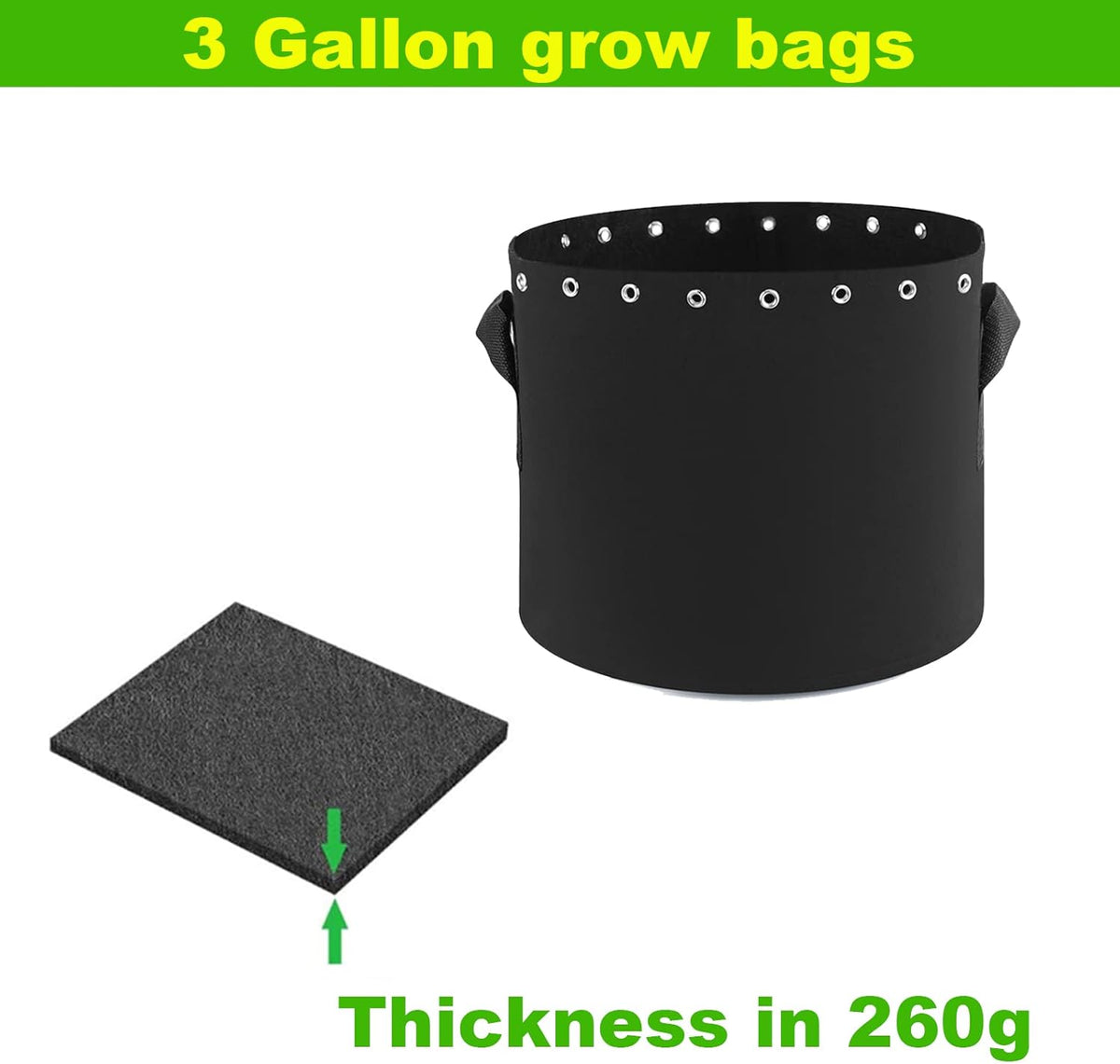3 Gallon Fabric Pots with Holes 5 Packs with Handles Plant Grow Bags