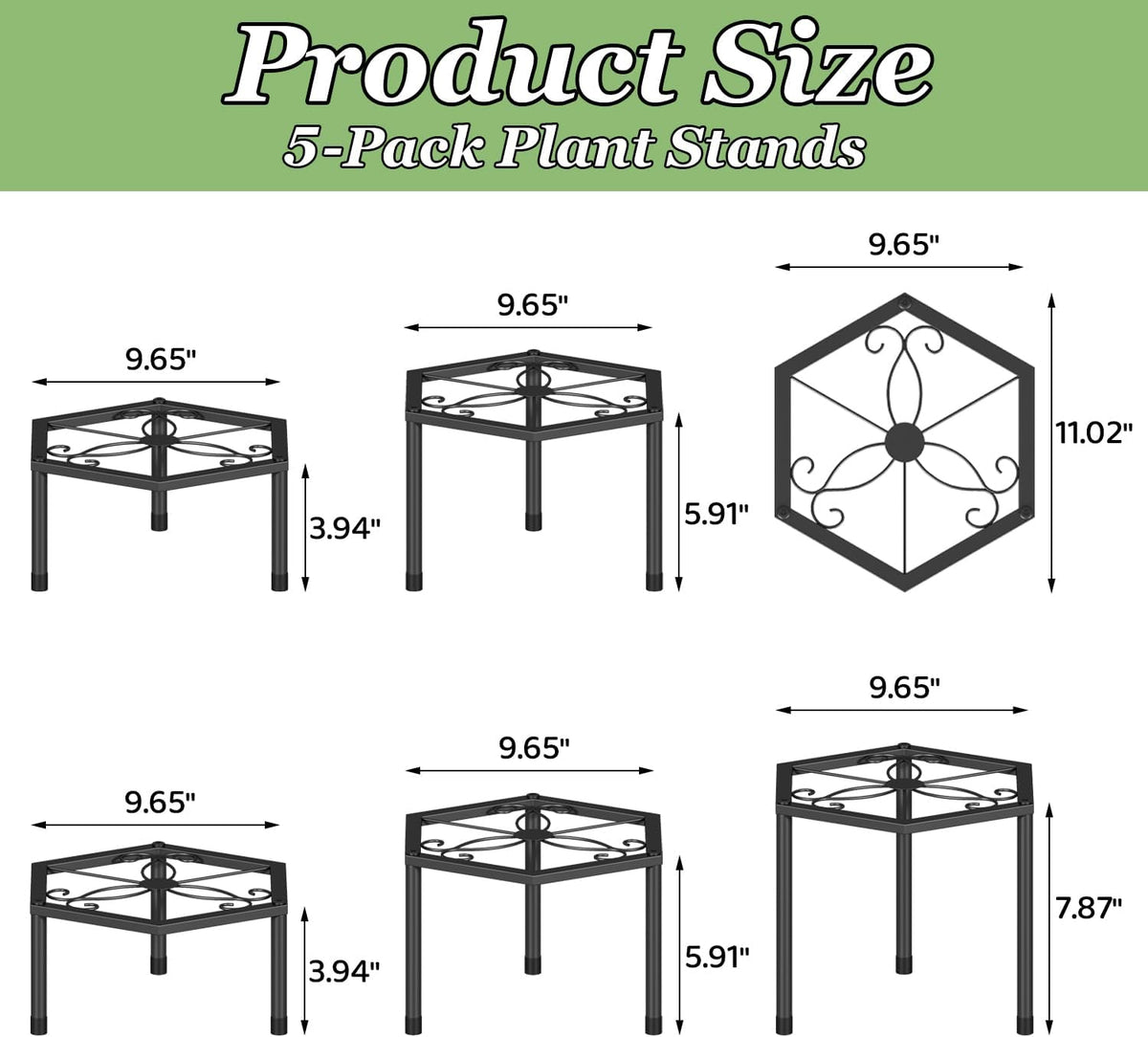 5-Pack Metal Plant Stands, Anti-Rust Iron Flower Pot Stand Heavy Duty Plant Pot Shelf for Multiple