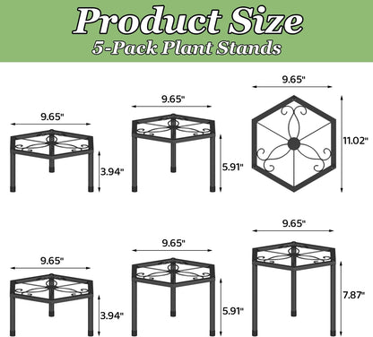 5-Pack Metal Plant Stands, Anti-Rust Iron Flower Pot Stand Heavy Duty Plant Pot Shelf for Multiple