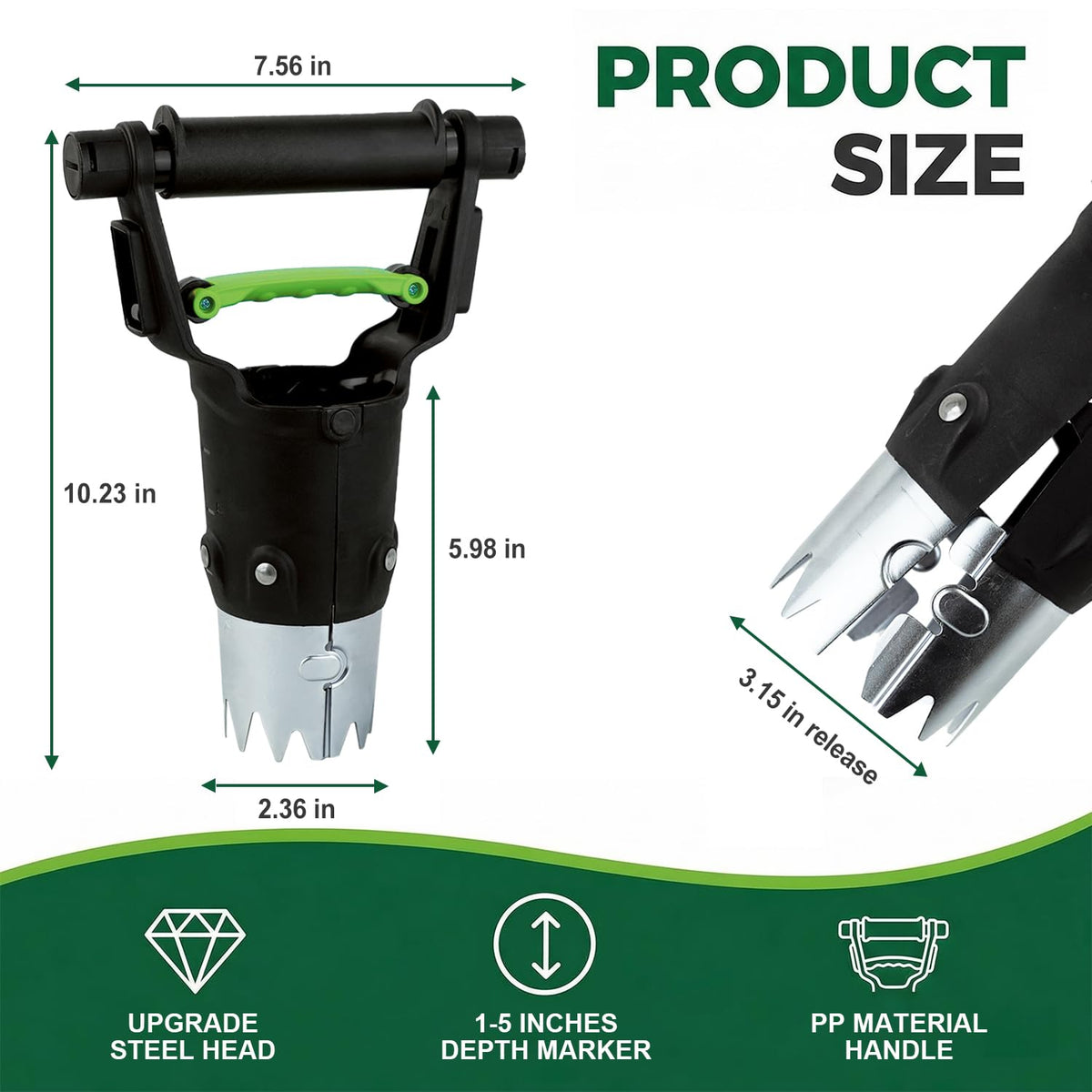 H HUGELEAF Garden Bulb Planter Tool 1-5 Inch Depth