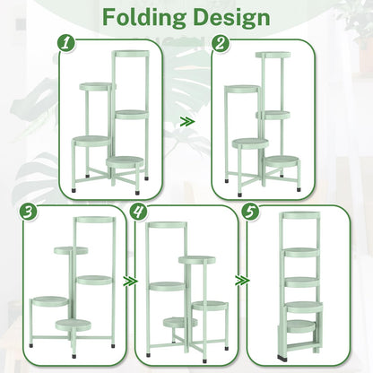 iDavosic.ly Plant Stand Indoor Outdoor, 5 Tier Corner Metal Flower Display Holder Shelf, Folding
