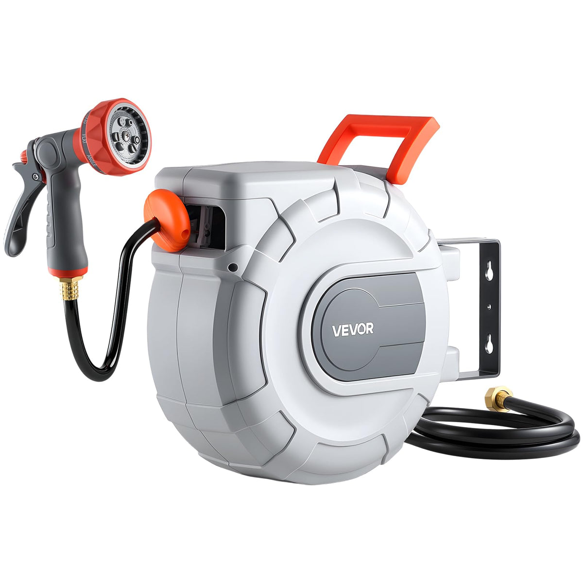 VEVOR Retractable Garden Hose Reel, 1/2 in x 50 ft, Wall Mounted Hose Reel with 9-Function Sprayer