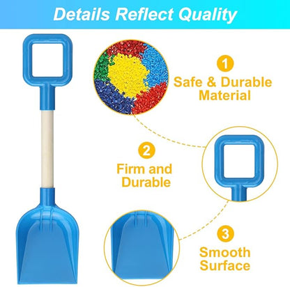 Jumbo Beach Shovels Rake Spade Toys Set for Kids, 16" Long Wooden Handle ABS Plastic Sand Scoop