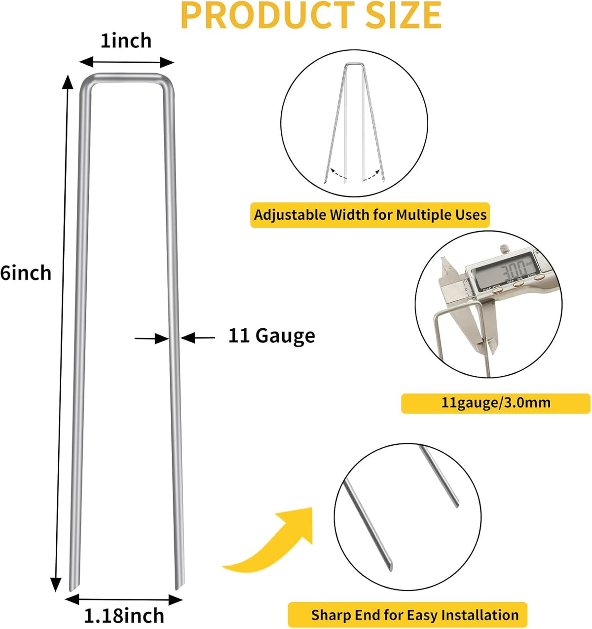 HongWay 300 Pack Landscape Staples 6 Inch, Galvanized Garden Staples Pins Ground Stakes Fence Tent