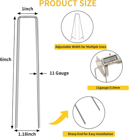HongWay 300 Pack Landscape Staples 6 Inch, Galvanized Garden Staples Pins Ground Stakes Fence Tent
