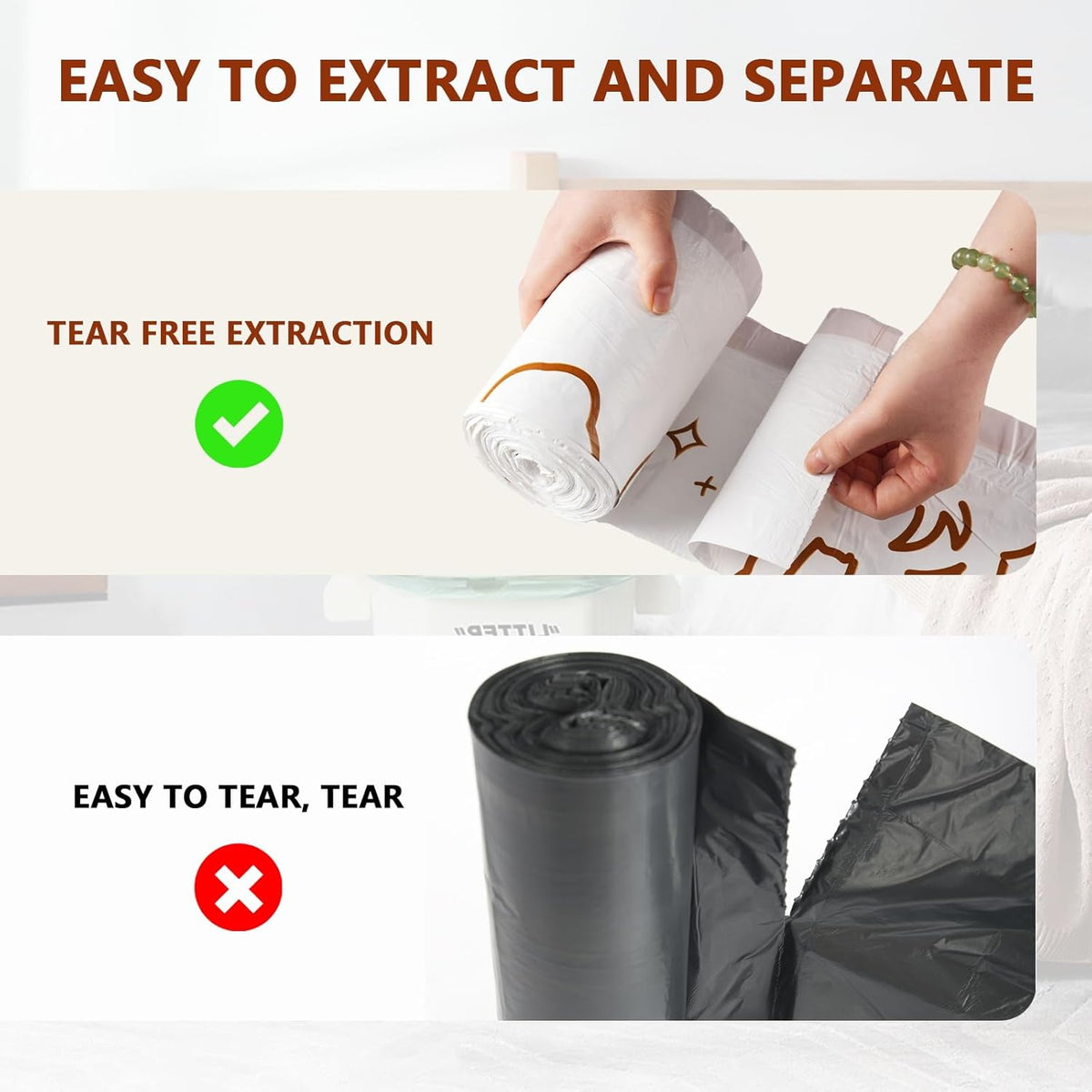 13 Gallon Trash Bags with Cute Rabbit Printed & Drawstring, Tear-Resistant Tall Kitchen Garbage