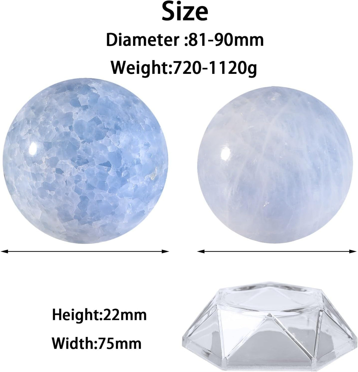 Natural Blue Celestite Crystal Ball with Acrylic Display Base, 81-90mm Polished Stone Feng Shui