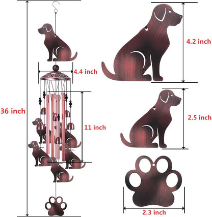 36 Inch Dogs Wind Chimes Outdoor/Indoor Decor - Metal Dog Musical Wind Bells, Mobile Romantic Dog