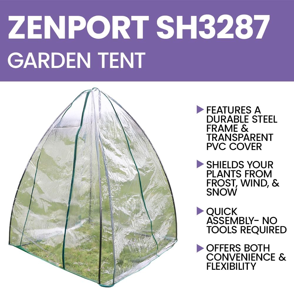 Zenport SH3287 Steel Frame Winter Garden Tent, 55.1"x55.1"x70.9", Green - 5 Pack