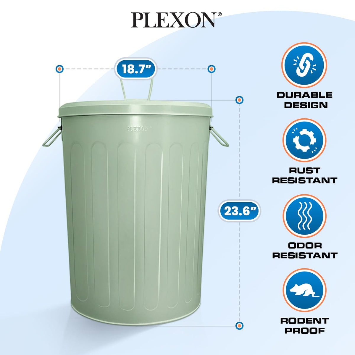 Plexon Large Metal Trash Can with Lid 20 Gallon, Decorative Outdoor Trash Can Heavy Duty Galvanized