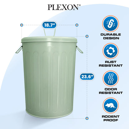 Plexon Large Metal Trash Can with Lid 20 Gallon, Decorative Outdoor Trash Can Heavy Duty Galvanized