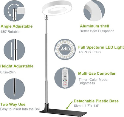 Grow Lights for Indoor Plants, Full Spectrum Halo Growing lamp with Detachable Base, Height