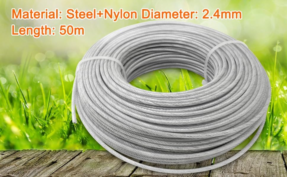 Grass Trimmer Line Nylon Steel 0.095'' 164ft/50m Round String Trimmer Spool Replacement, Steel
