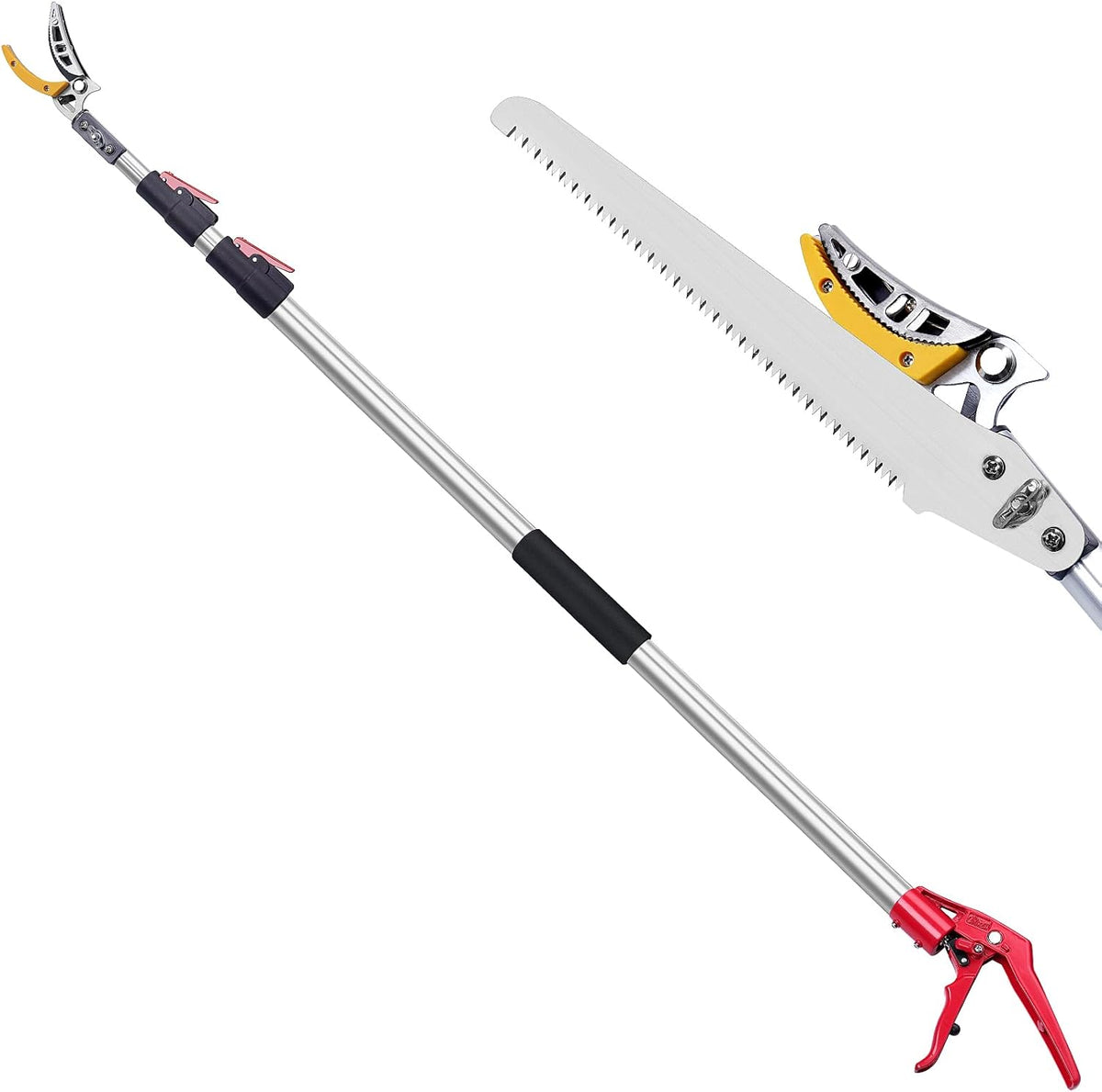FLORA GUARD 4.6-10ft Extendable Tree Pruner，Cut and Hold Pruning Trimmer - Long Reach Pole Saw