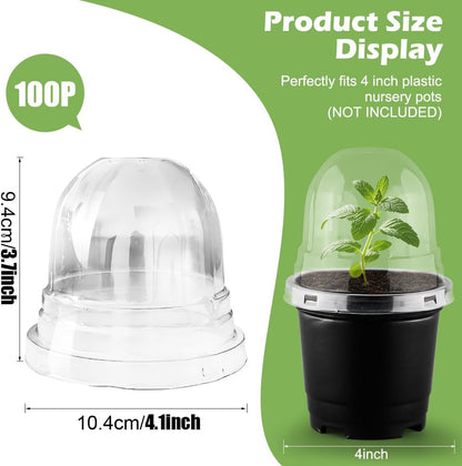 Humidity Domes for 4 Inch Pots, 100 Pack Transparent Plant Dome Covers with Ventilation, Clear