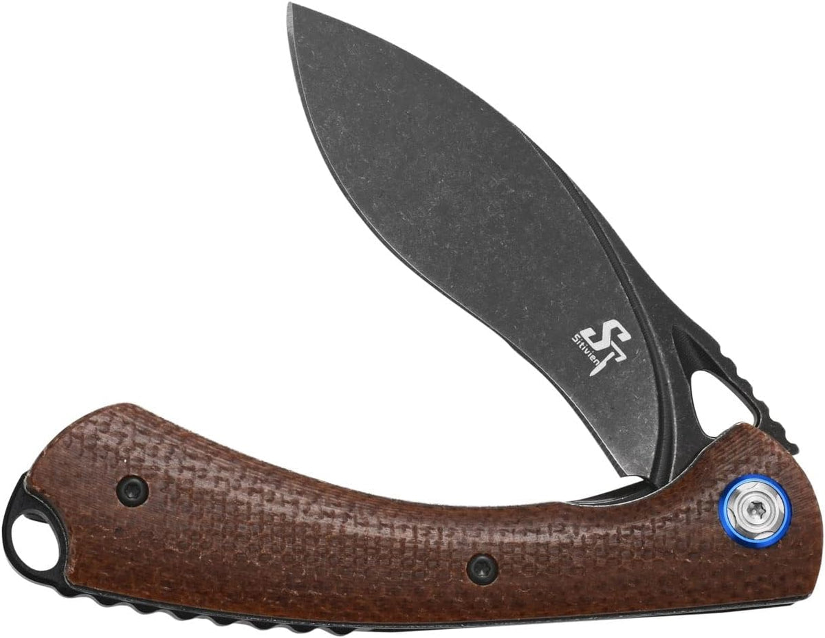 Sitivien ST147 Folding Pocket Knife,Black Stonewashed 14C28N Steel Blade with Micarta Handle