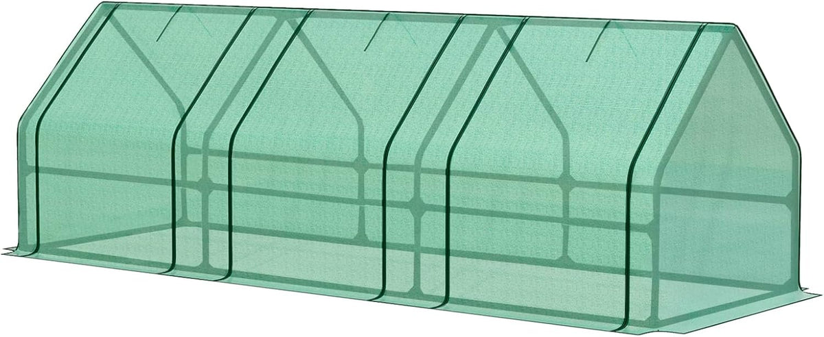 BPS 9x3x3 ft Mini Greenhouse with Green PE Cover UV-Protected Roll-Up Zipper Doors, Ideal for