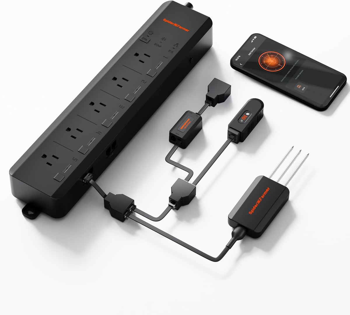 Spider Farmer GGS AC5 Power Strip Kits, 5 AC Smart APP-Based Controls Outlets, 3 in 1 Soil Sensor