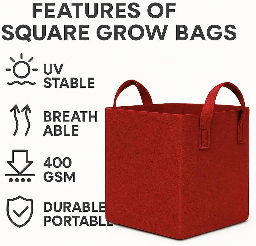 Square Geo Fabric Grow Bag 400 GSM Durable Breathable UV Resistant Reusable Plant Container for