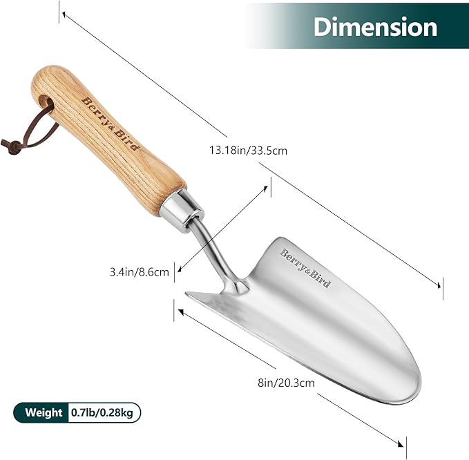 Berry&Bird Stainless Steel Trowel, Garden Small Flower Hand Shovel, Potting Soils Scoop with Wood