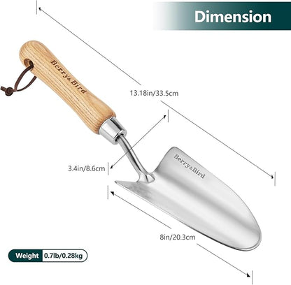 Berry&Bird Stainless Steel Trowel, Garden Small Flower Hand Shovel, Potting Soils Scoop with Wood